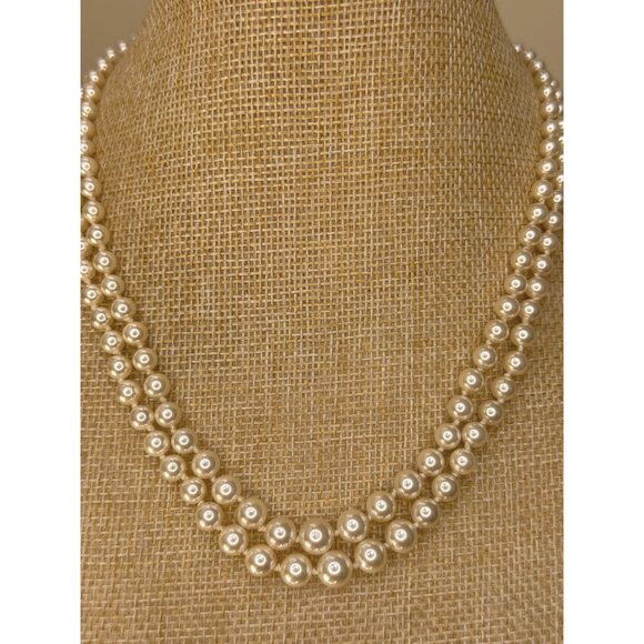 Vintage JKA Köhle Double Strand Faux Pearl Necklace 17" Gold Plated 925 Stamped - Picture 3 of 16